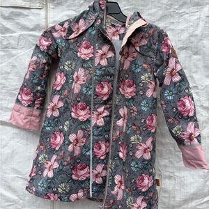 deux par deux Girls Floral Raincoat in Gray and Pink